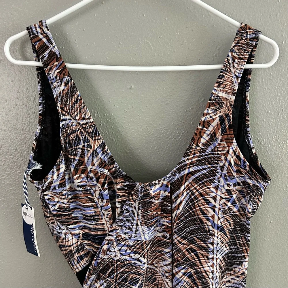 Sonnet Shores Wrap Side Tie One Piece Swimsuit 16 Tummy Panel Full Coverage NWT - Picture 9 of 11